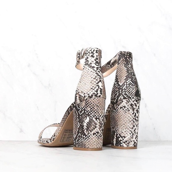 SNAKE OPEN TOE ANKLE STRAP CHUNKY HEEL - Picture 3 of 11